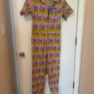 Nooworks Jammin Coveralls  Large Picnic Strawberry Print Whimsical Jumpsuit